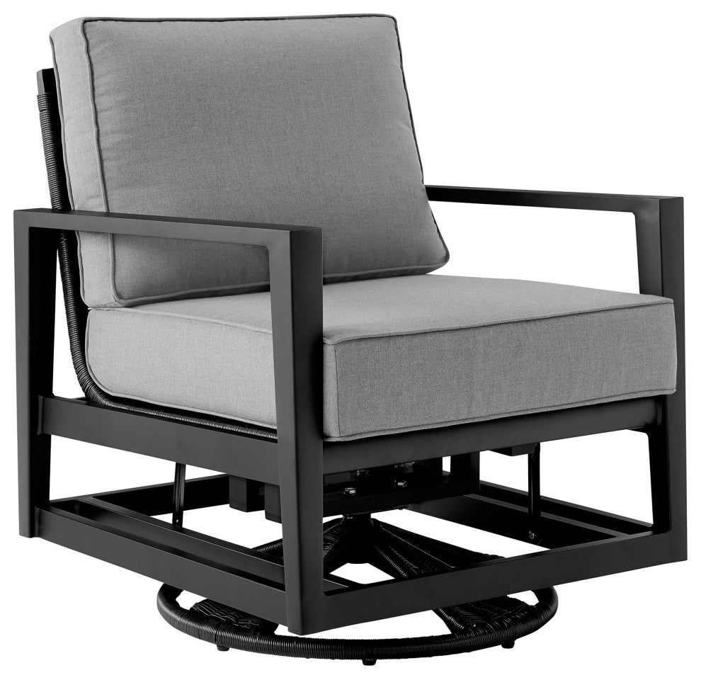 Grand 5 Piece Black Aluminum Outdoor Seating Set With Dark Gray Cushions