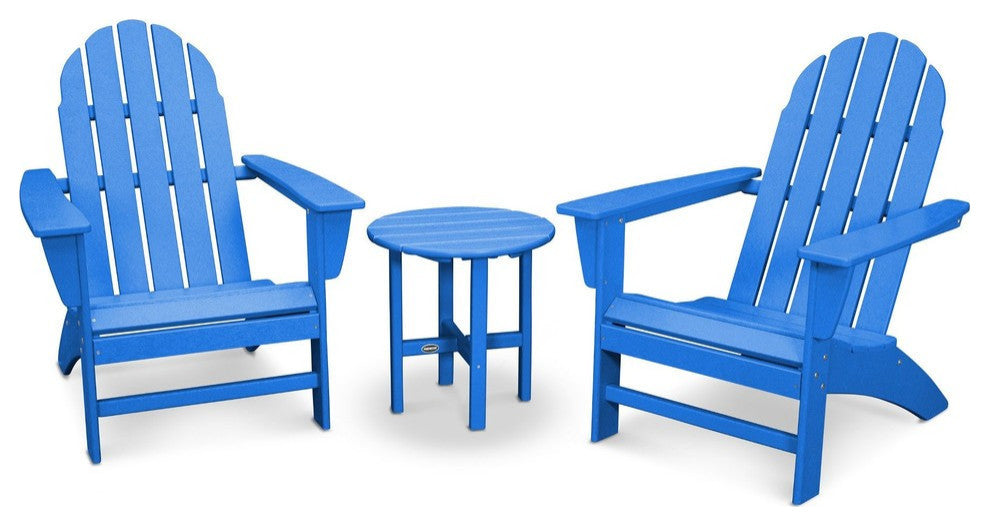 Polywood Vineyard 3-Piece Adirondack Set, Pacific Blue