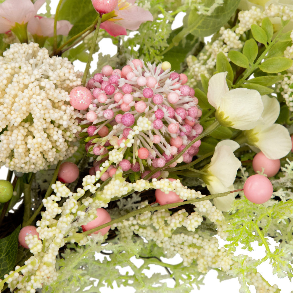Hydrangea and Berry Floral Spring Wreath 28" Pink and Green