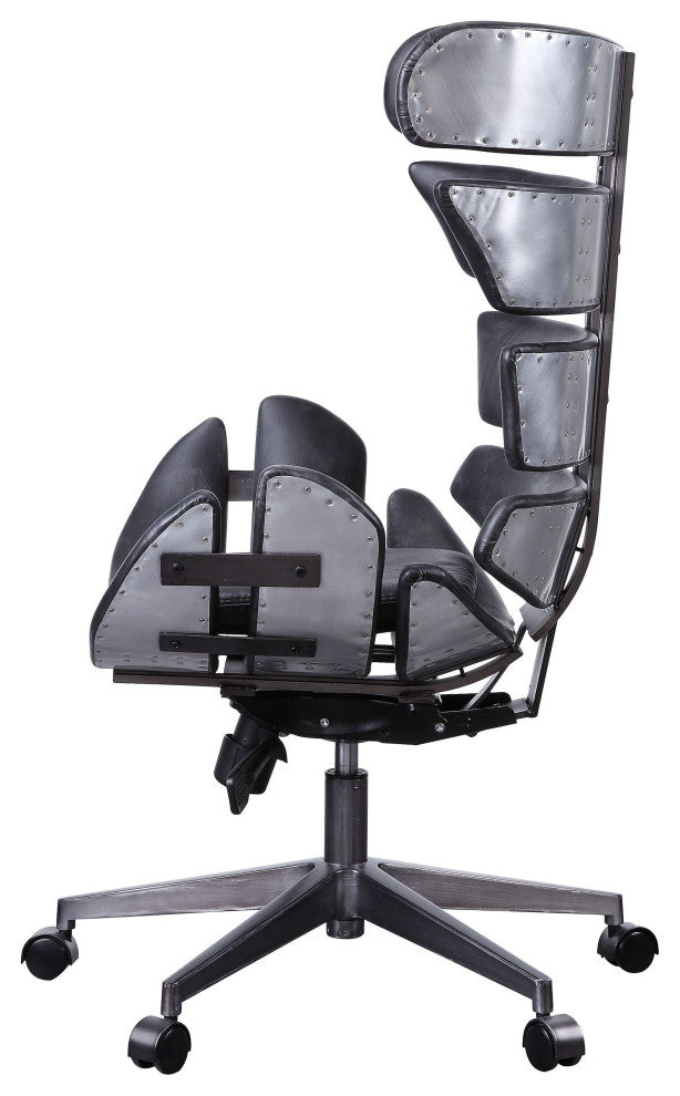 Megan Executive Office Chair, Vintage Black Top Grain Leather and Aluminum