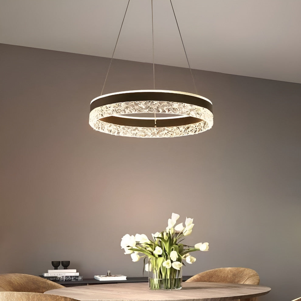 Chatel-Saint-Denis | Crystal Chandelier in the Shape of Ring, Black, Warm Light