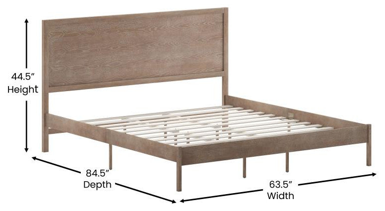 Asher Solid Wood Platform Bed with Wooden Slats and Headboard, Light Brown, King