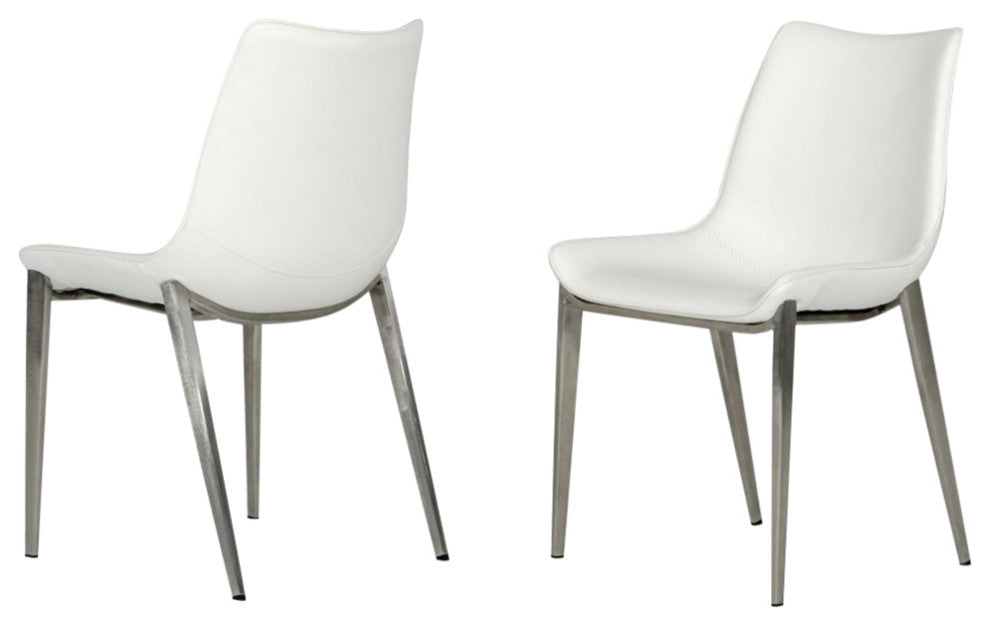 Set of Two White Faux Leather Modern Dining Chairs