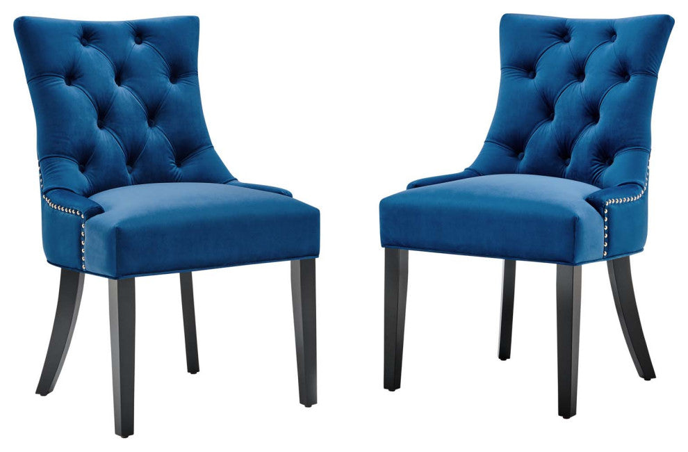 Regent Tufted Performance Velvet Dining Side Chairs - Set of 2 Navy
