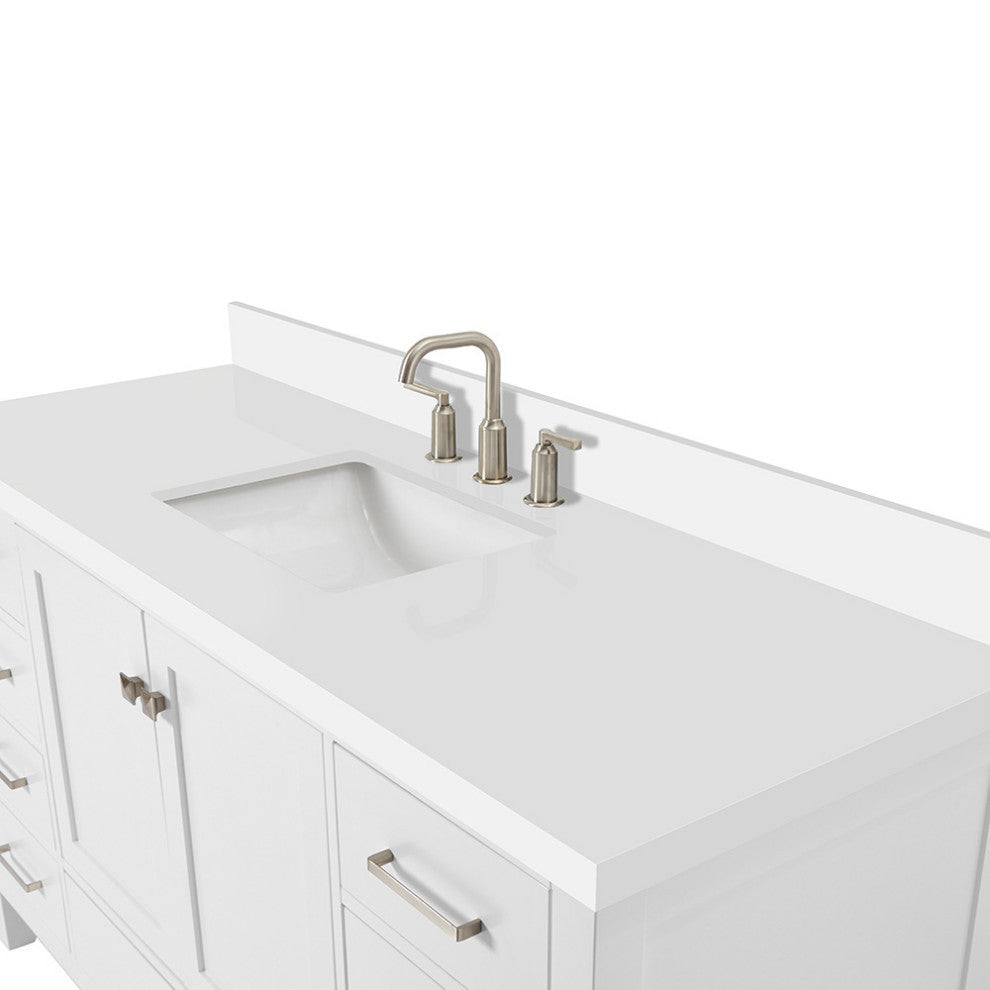 ARIEL Cambridge 61" Single Rectangle Sink Bathroom Vanity White With Quartz Top