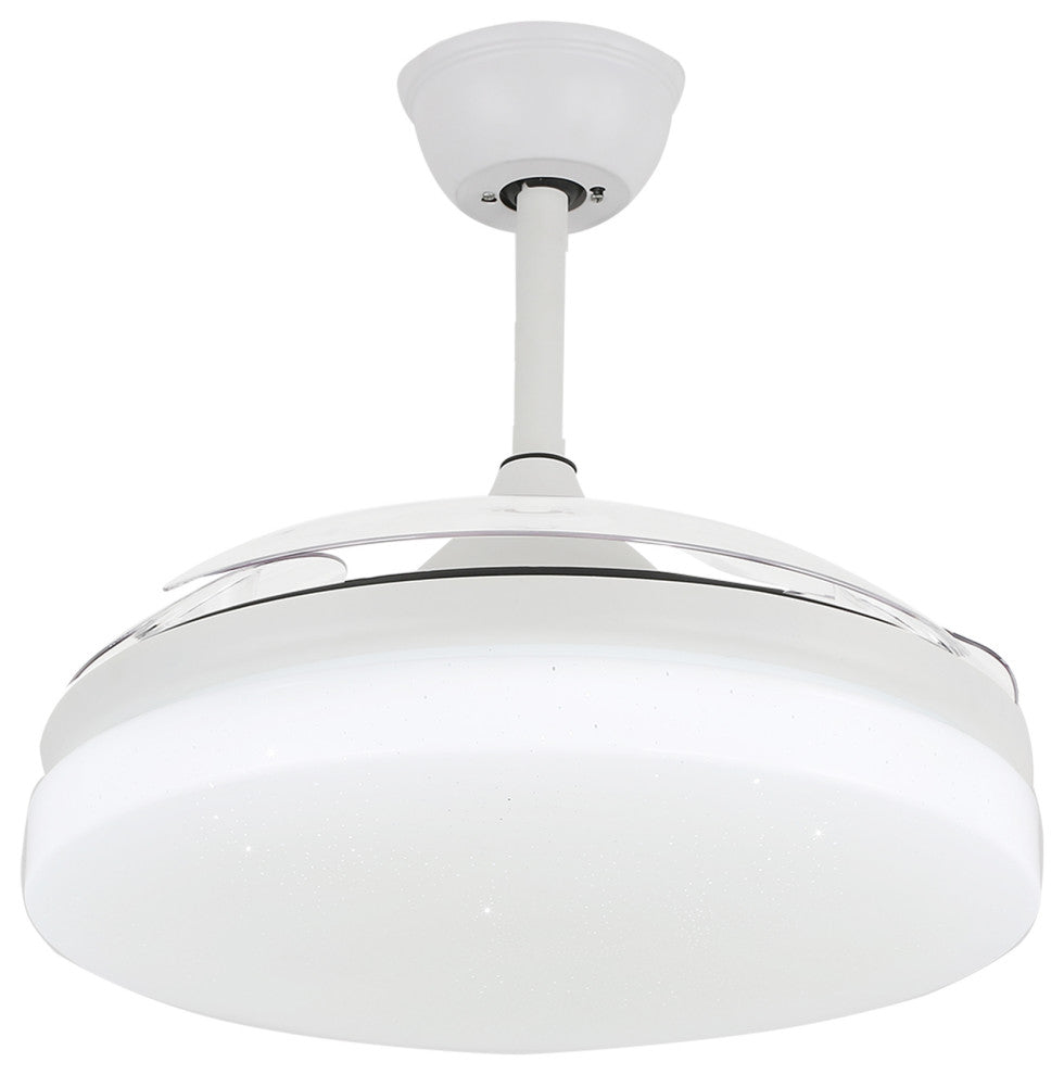 42" Reversible Ceiling Fan with Retractable Blade and Led Light 36W, White, 42"