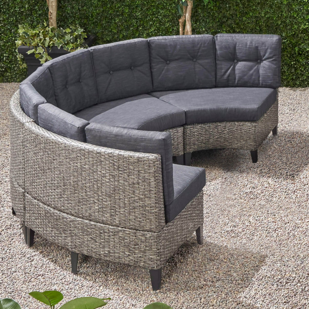 Manantial Outdoor Wicker Round Sofa Set With Cushions, Set of 4