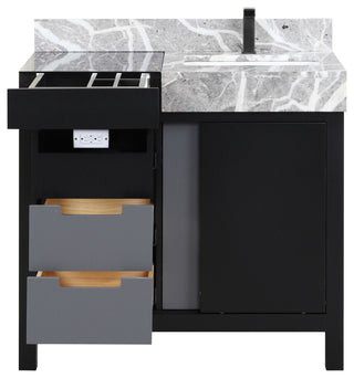 Zilara 36 Black, Grey Vanity, Grey Marble Top, Square Sink, Gun Metal Faucet Set