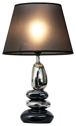 Stacked Chrome and Metallic Blue Stones Ceramic Table Lamp With Black Shade