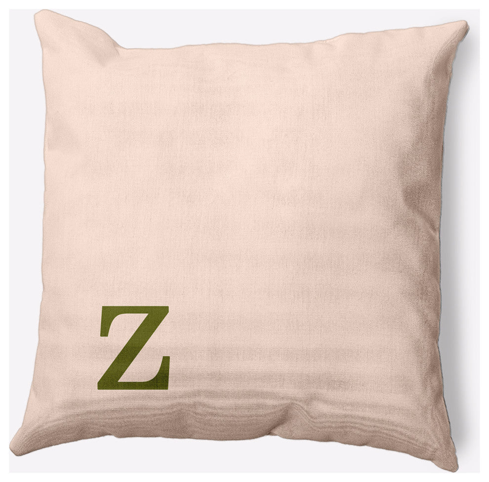 18" x 18" Modern Monogram Indoor/Outdoor Polyester Throw Pillow, Olive