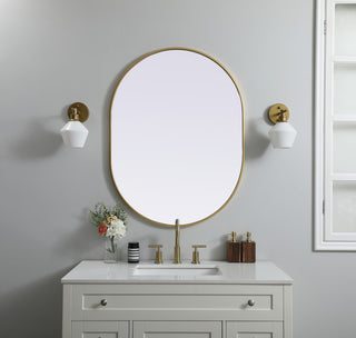 Metal Frame Oval Mirror 30X40 Inch, Brass