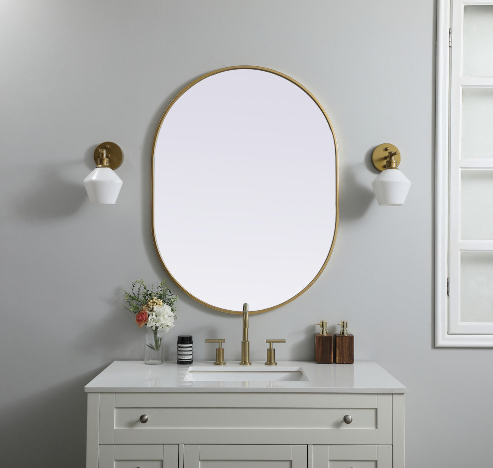 Metal Frame Oval Mirror 30X40 Inch, Brass