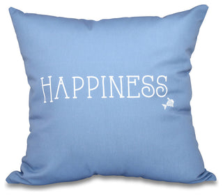 20"x20" Coastal Happiness, Word Print Pillow, Blue