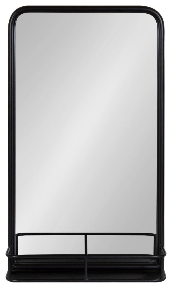 Estero Metal Framed Radius Rectangle Wall Mirror With Shelf, Black 18x30