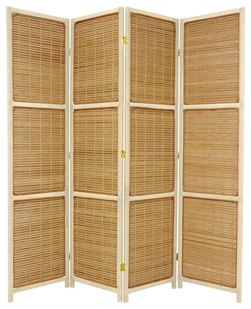 6' Tall Woven Accent Room Divider, 4 Panel, Cream