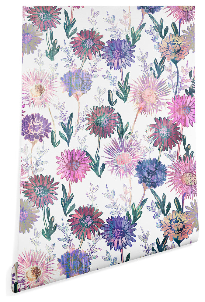 Deny Designs Schatzi Brown Gillian Floral White Wallpaper, Pink, 2'x4'