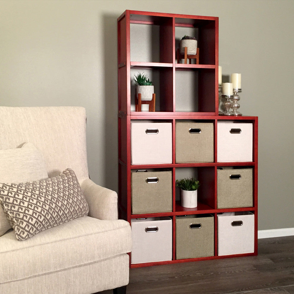 Solid Wood 9 Cube Storage Organizer, Red Mahogany