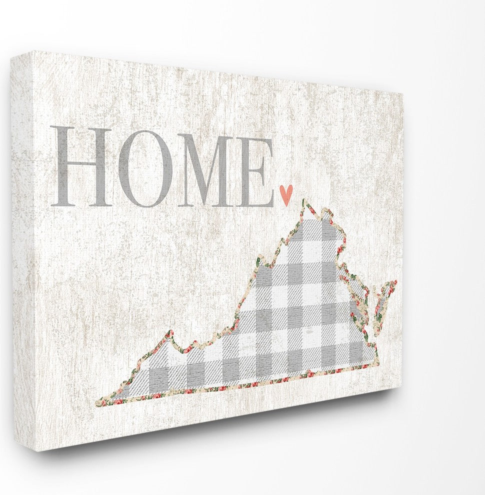 Virginia Gray Gingham & Floral Heart & Home XXL Canvas Wall Art, 30"x40"