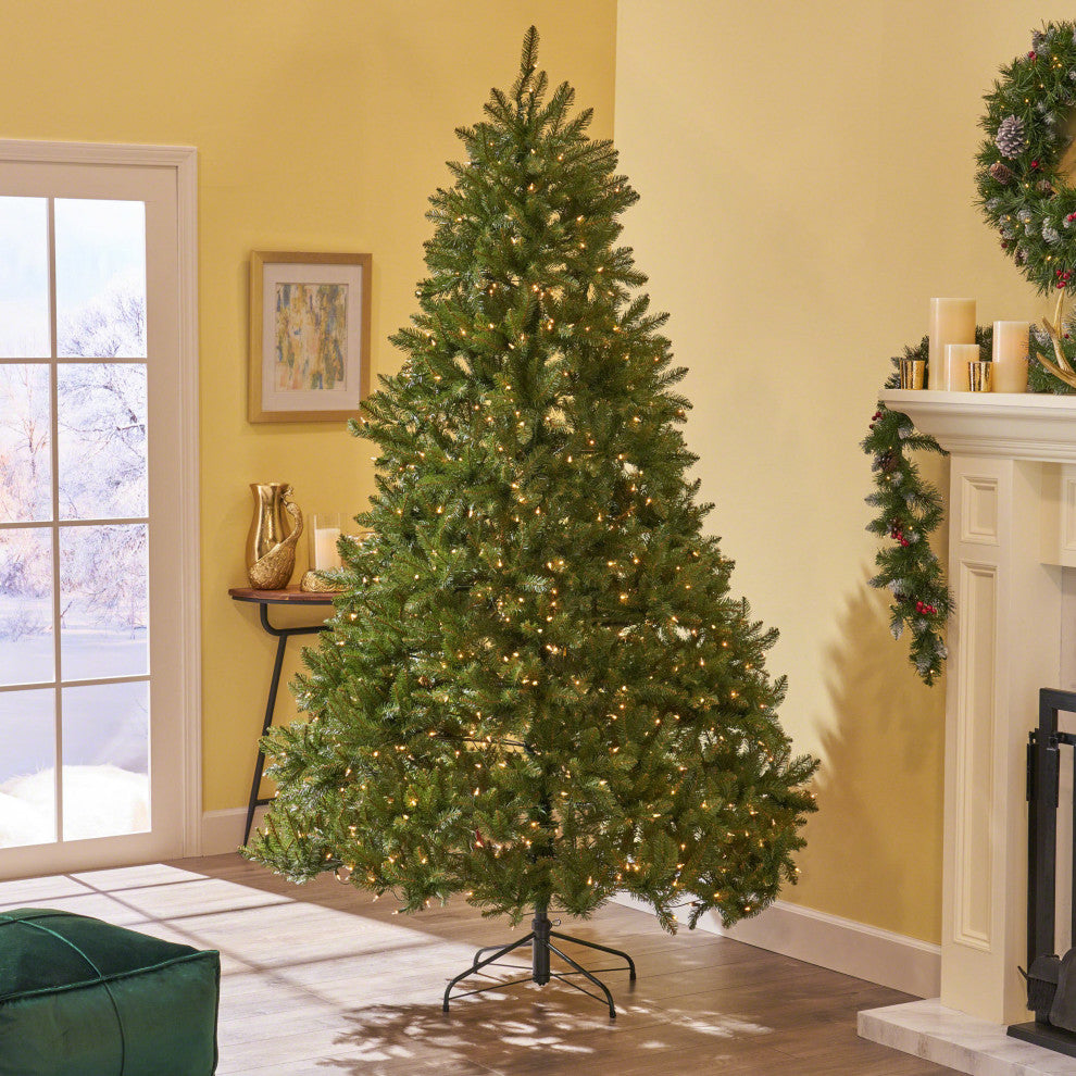 9-foot Fraser Fir Pre-Lit or Unlit Light Hinged Artificial Christmas Tree, Pre-L