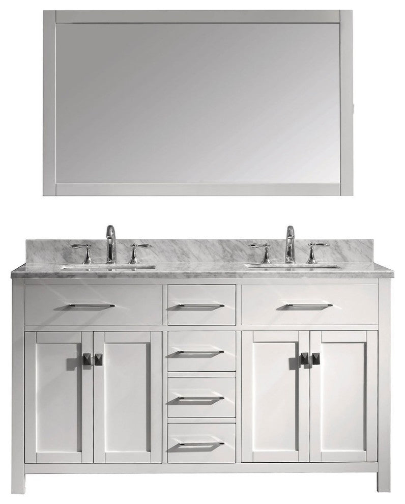 60" Double Bathroom Vanity, White, Square Sink, No Faucet