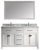 60" Double Bathroom Vanity, White, Square Sink, No Faucet
