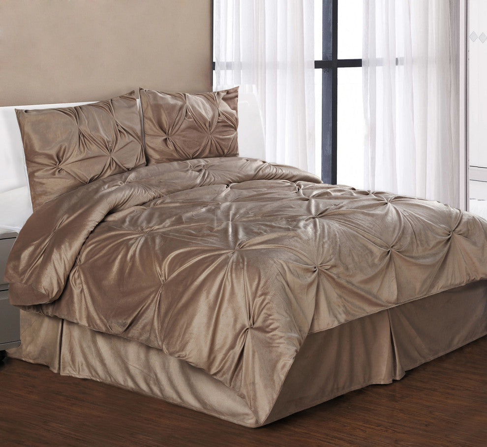 Pintuck Plush 3-PC Complete Comforter Set, Camel, Cal King, 4-Pc