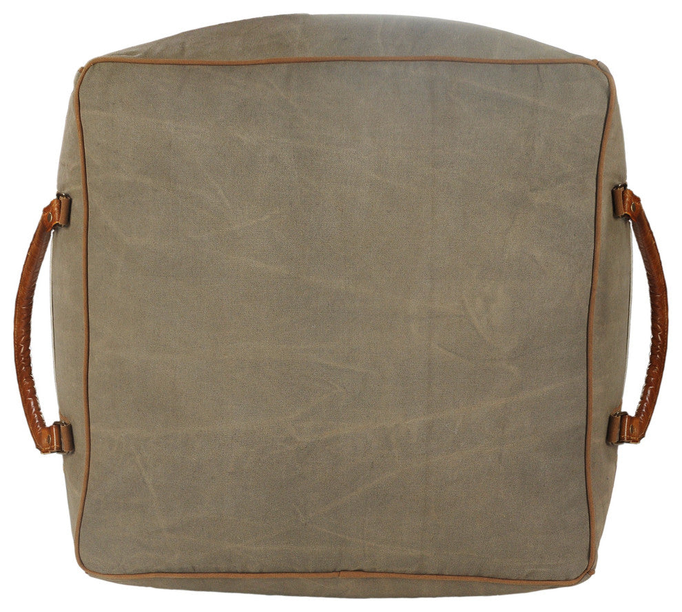 Modern Farmhouse Pouf with Leather Handles