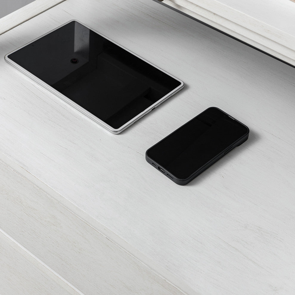 Drawer Nightstand With Built-In Outlets, Set of 2, White