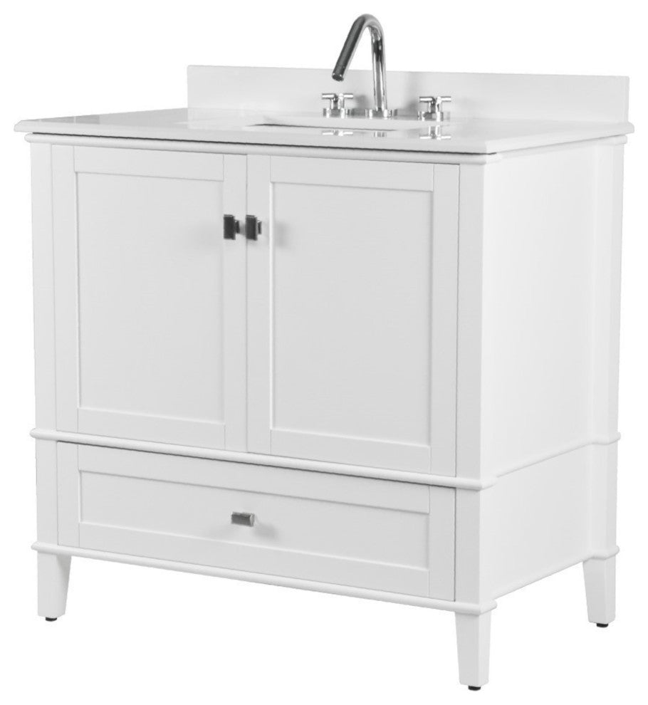 37" Single Vanity, White With Engineered Stone Top