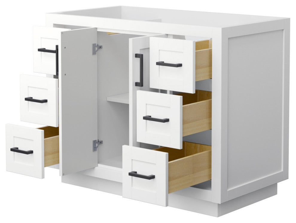 42" Single Bathroom Vanity, White, No Countertop, No Sink, Black Trim
