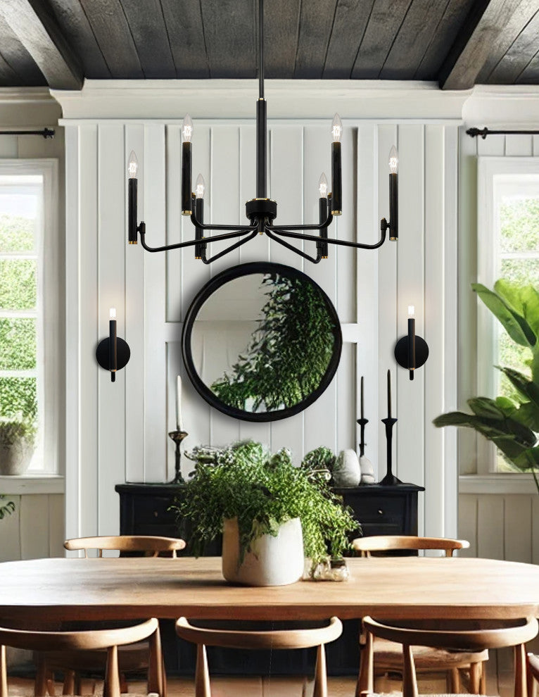 Bedford 24" 6-Light Chandelier Matte Black With Brass Finish