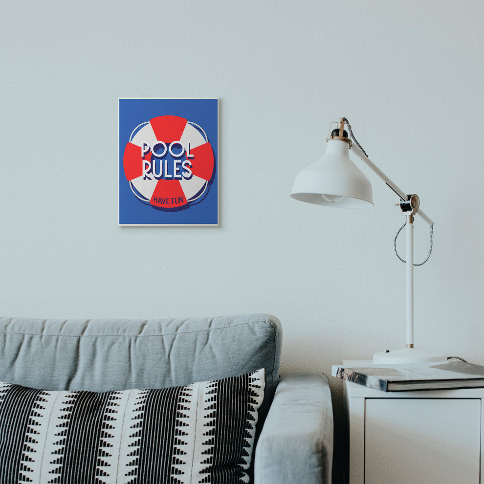 Pool Rules Beach Coast Ocean Blue Red Word Design, 10"x15"