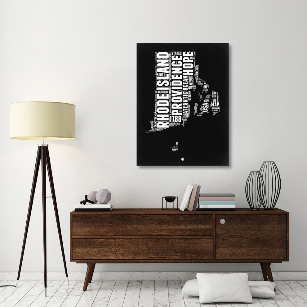 "Rhode Island Black and White Map" Fine Art Print