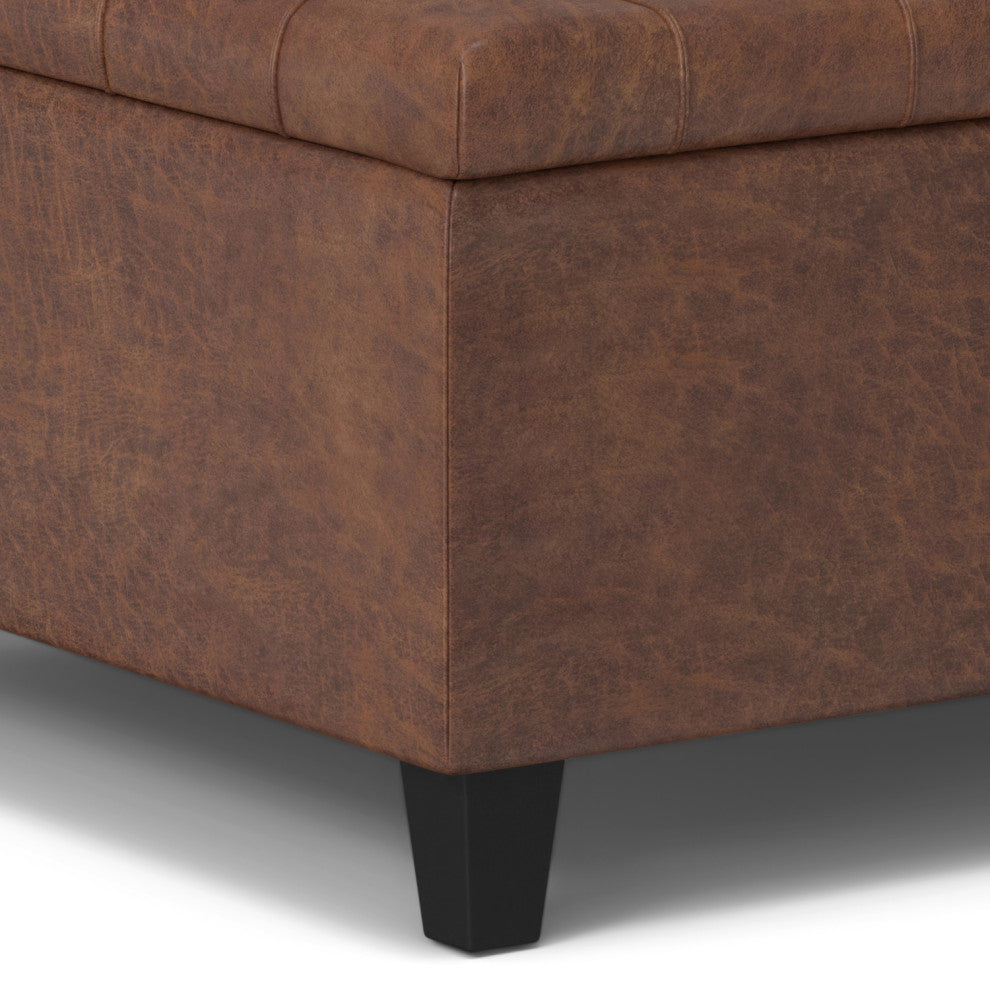 Harrison Small Square Coffee Table Storage Ottoman, Distressed Saddle Brown