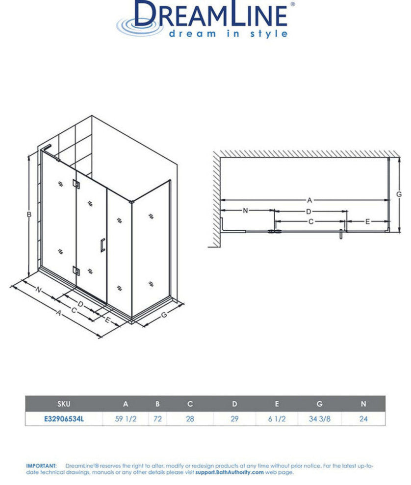 Dreamline Unidoor-X 59.5"x34.375"x72" Hinged Shower Enclosure