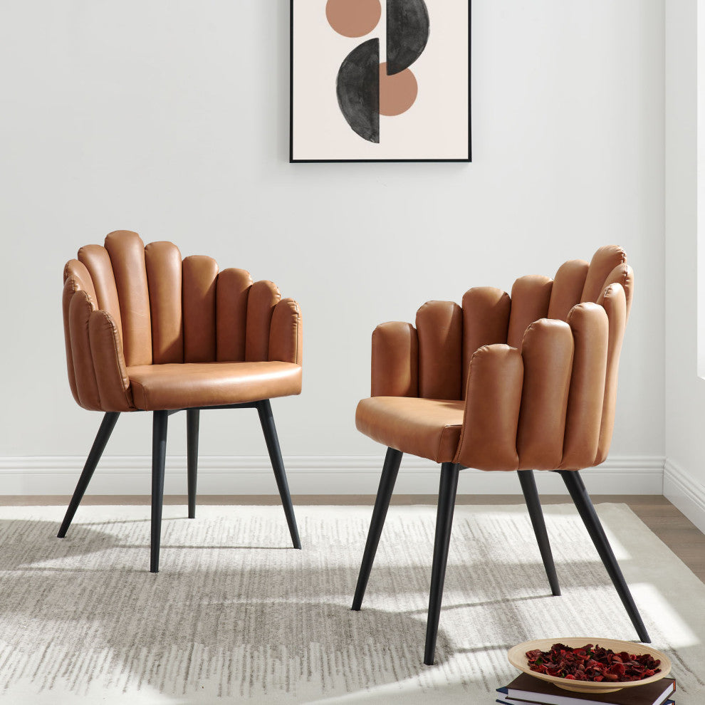 Dining Chair, Set of 2, Tan Black, Vegan Leather, Modern, Bistro Hospitality
