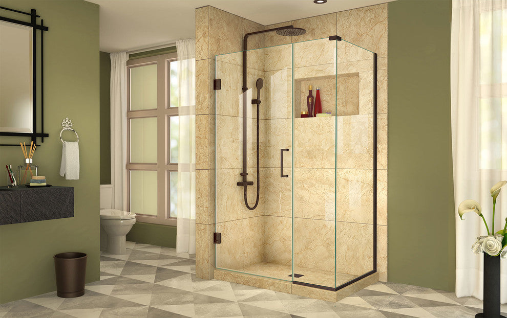 Unidoor Plus 41.5"Wx34.38" DFrameless Hinged Shower Enclosure, Oil Rubbed Bronze