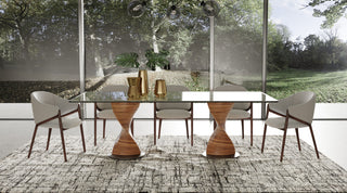 Modrest Lunde Cream Fabric, Vegan Leather & Walnut Arm Dining Chair