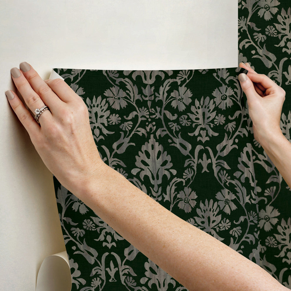 Blooming Damask Deep Green Peel and Stick Wallpaper
