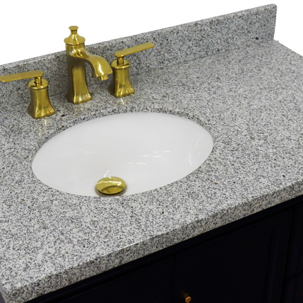 37" Single Vanity, Blue Finish With Gray Granite