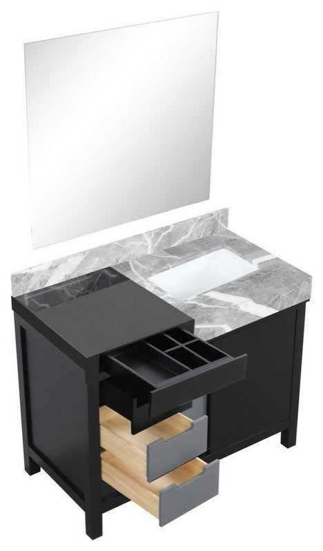 Zilara 42" Black and Grey Vanity, 34" Frameless Mirror