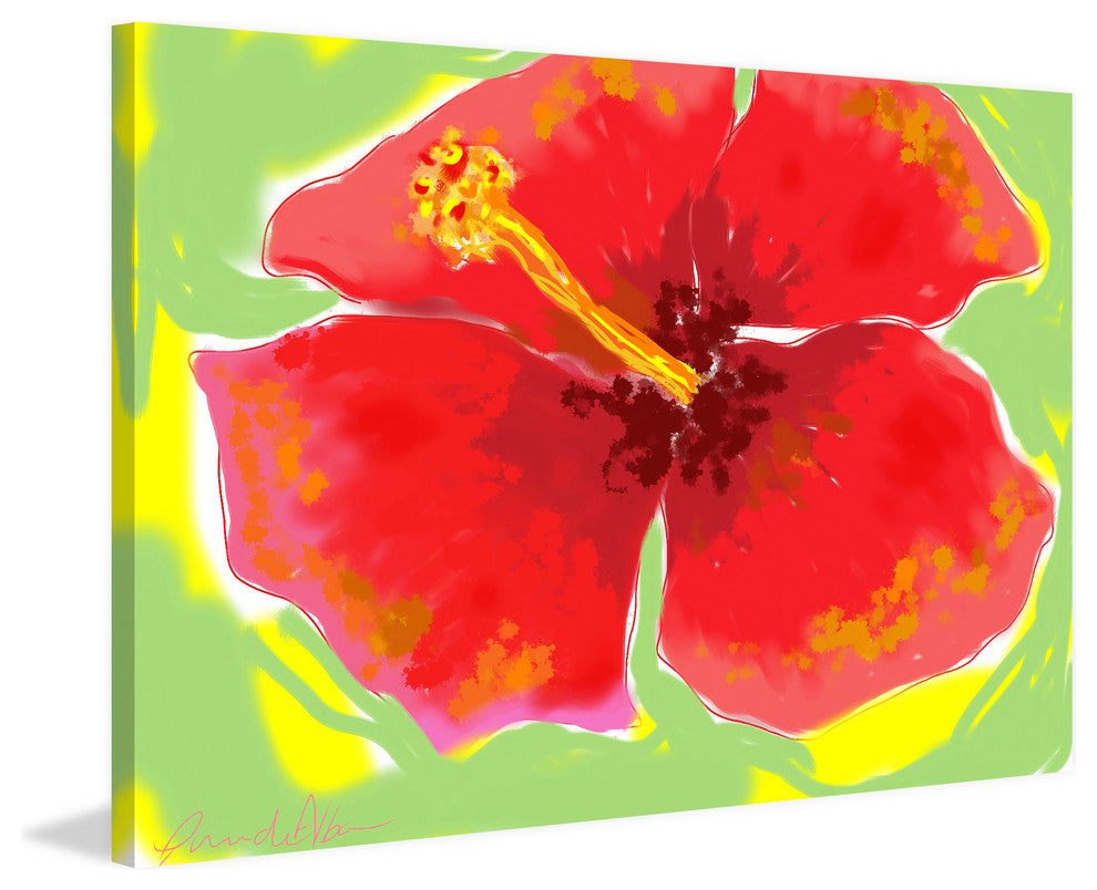 Marmont Hill, "Red Hibiscus" by Arthur Pina Painting on Wrapped Canvas, 24x16
