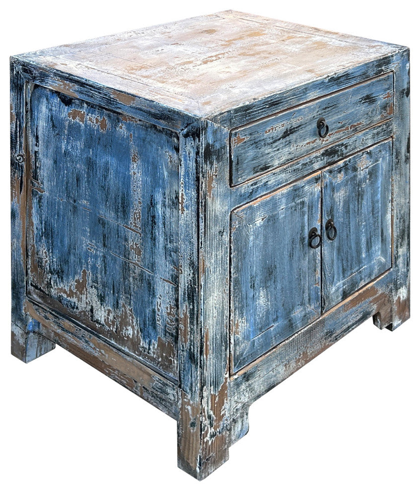 Distressed Ink Light Blue Mix Color Small End Table Nightstand Cabinet Hws4375
