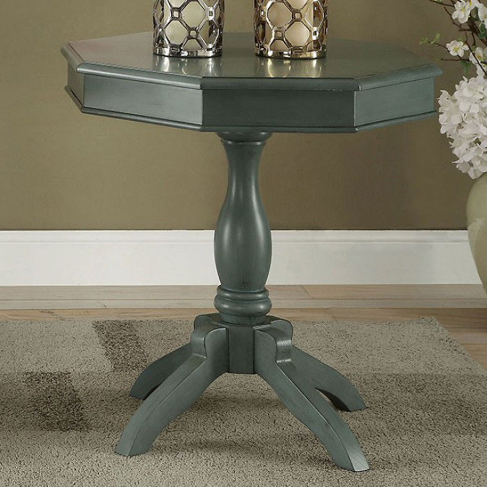Iliana Transitional Octagon Accent Table, Antique Teal