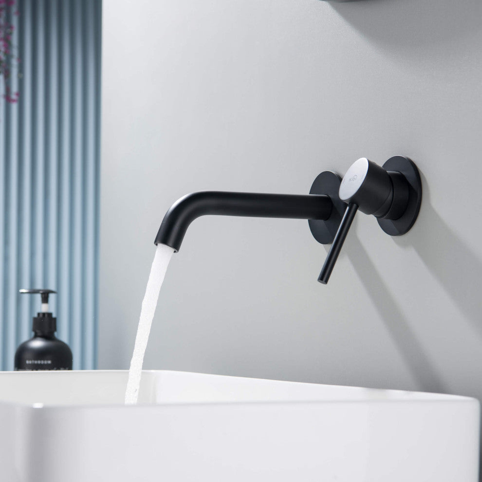 Circular Single Handle Wall Mounted Bathroom Sink Faucet, Matte Black