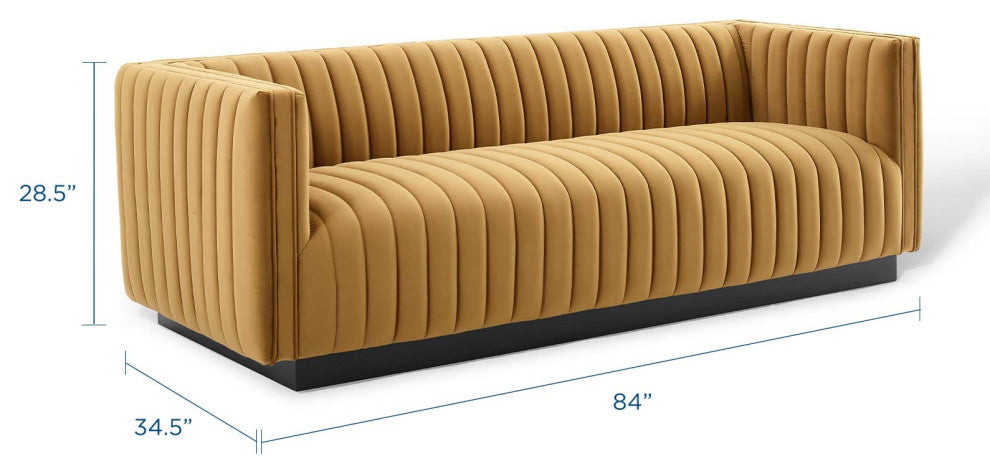 Tufted Sofa, Velvet, Brown, Modern, Living Lounge Room Hotel Lobby Hospitality