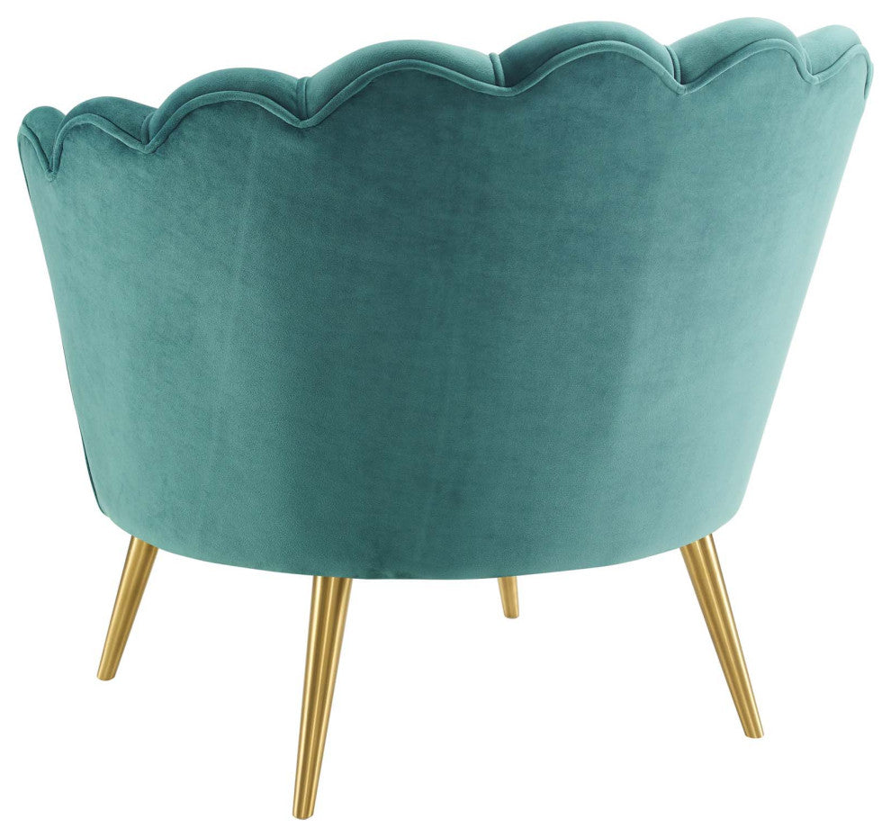 Armchair Accent Chair, Set of 2, Velvet, Metal, Teal Blue, Modern, Lounge