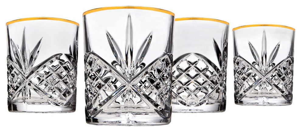 Dublin Gold Banded Double Old Fashion Glassware Set of 4
