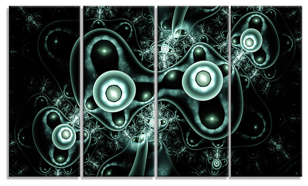 Blue on Black 3D Surreal Design, Abstract Canvas Art Print, 48"x28", 4 Panels