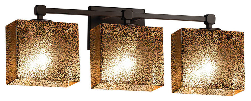 Fusion Tetra 3-Light Bath Bar, Rectangle, Dark Bronze, Mercury Glass Shade
